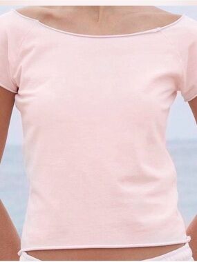 Brandy Melville, Jean Galt Light Pink Off Shoulder Top slightly cropped